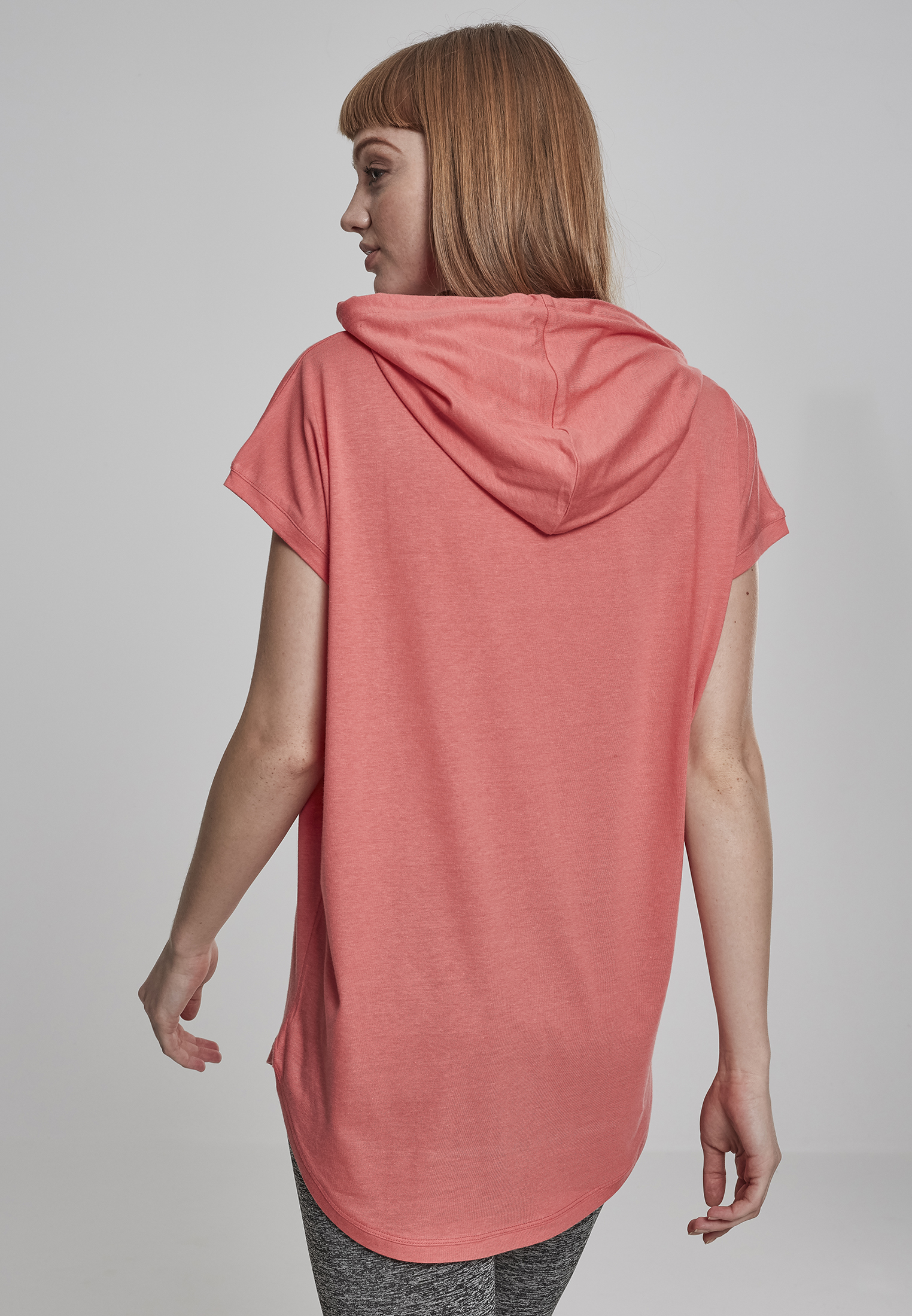 Curvy Ladies Sleeveless Jersey Hoody in Farbe coral